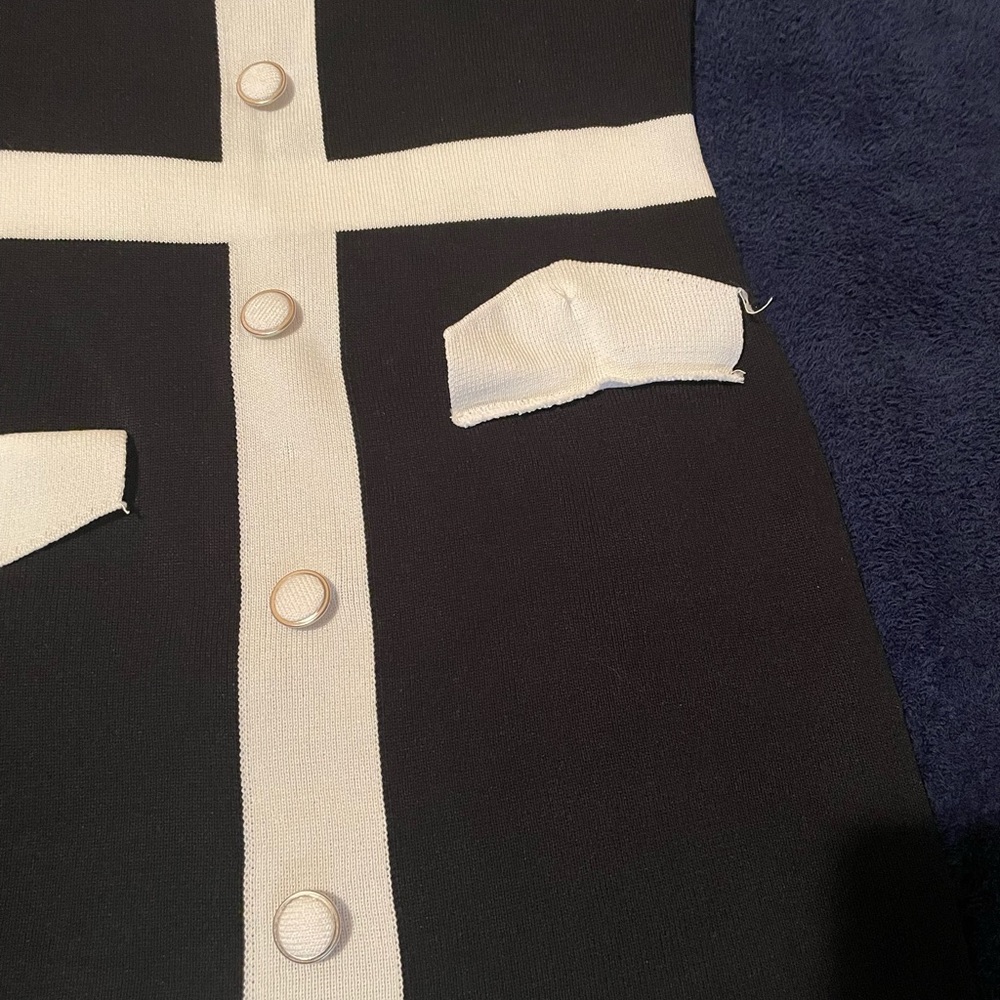 Button up bodycon dress, small bodycon black and white button contrast binding